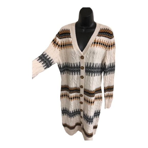 Lucky brand chunky cable knit aztec southwestern boho cardigan size small new - Picture 6 of 11